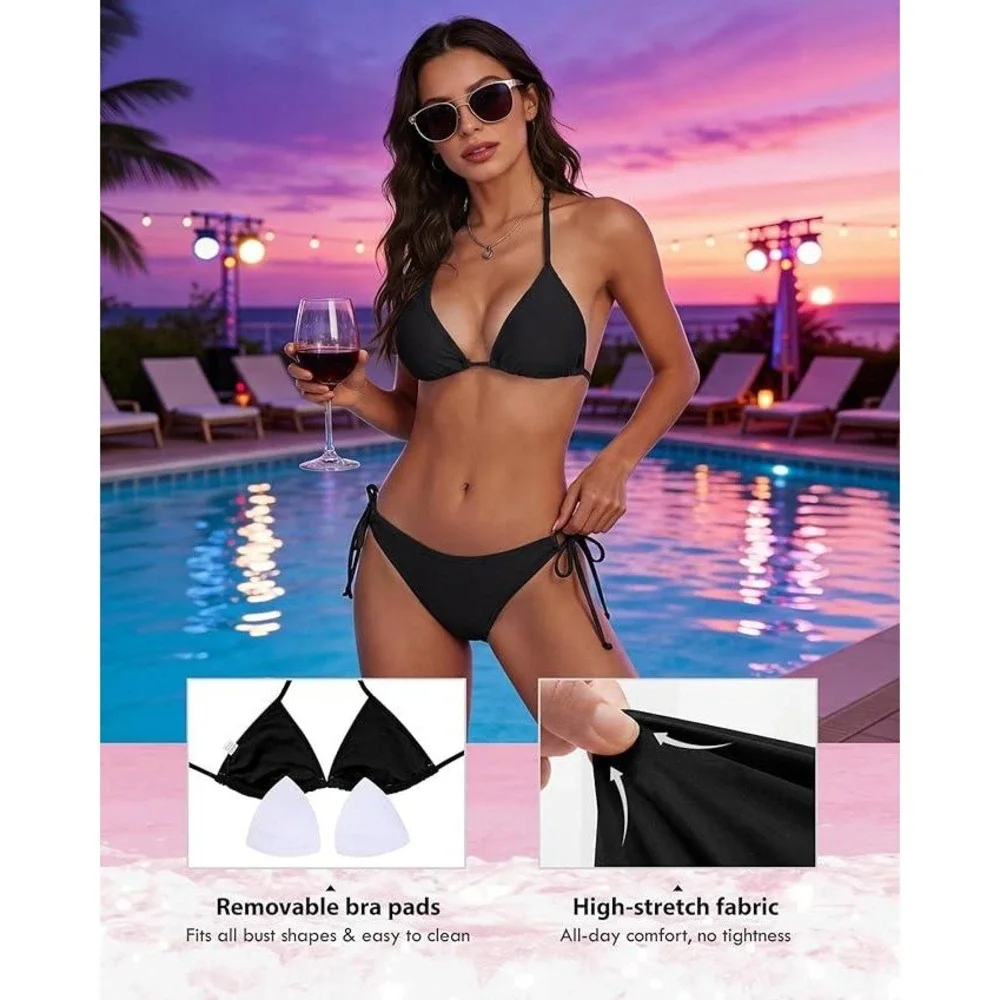 MSRP $31 American Trends Women's S String Triangle Halter Bikini‎ Set-2 Piece S
